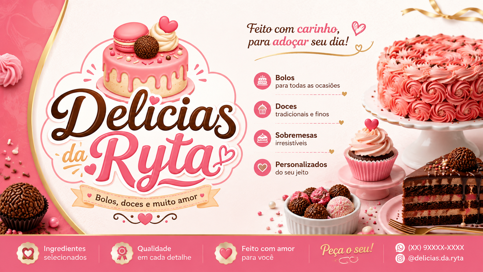 Bolos, cupcakes e brigadeiros da Delicias da Ryta